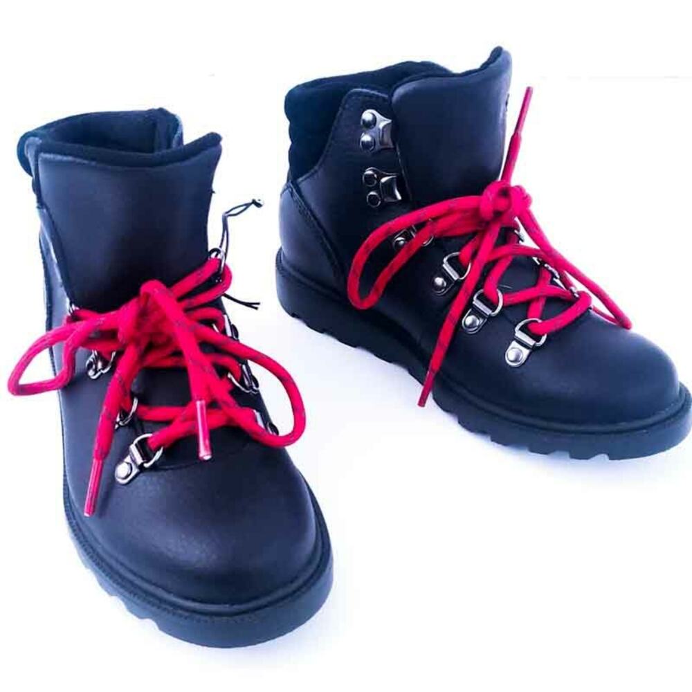 New SOREL ANKLE BOOTS YOUTH MADSON HIKER WATERPROOF BLACK BOYS Size 1 Leather